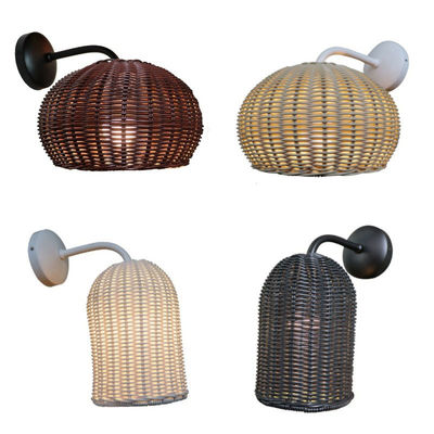 हाथ बुनाई रतन दीवार रोशनी Sconce आउटडोर के लिए जलरोधक गोल आकार