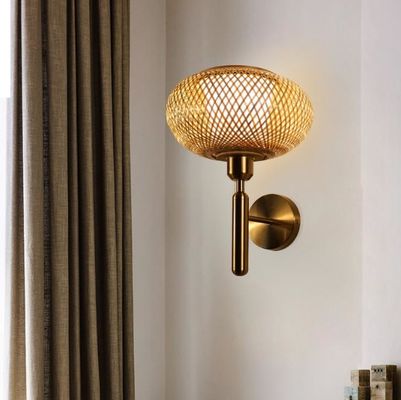 E27 एलईडी बुना बांस दीवार दीपक Sconce 3500K बेडरूम बाथरूम के लिए