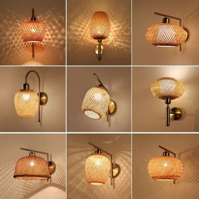 E27 एलईडी बुना बांस दीवार दीपक Sconce 3500K बेडरूम बाथरूम के लिए